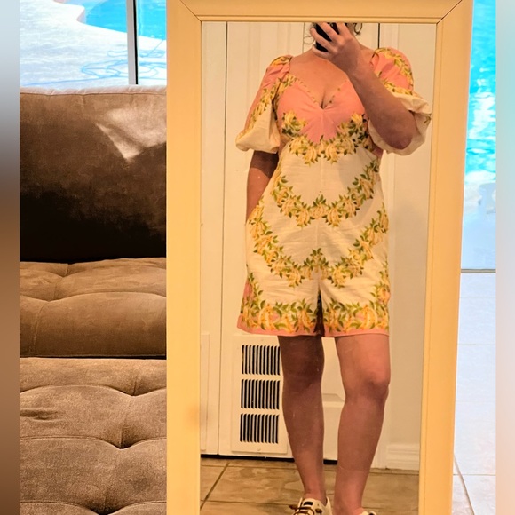 Farm Rio x Anthropologie V-Neck Puff-Sleeve Linen Blend Romper - Picture 13 of 15